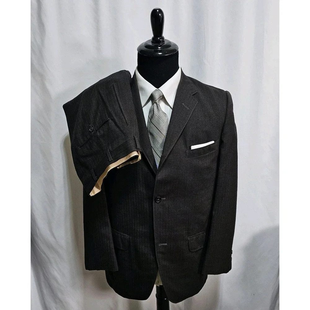 Vtg 80's Cable Car Clothiers Suit Men 40S 33x28 Herringbone Flannel Wool BESPOKE
